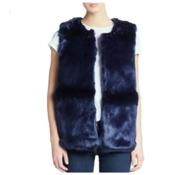 Cara New York navy faux fur open front vest O/S - Picture 1 of 7